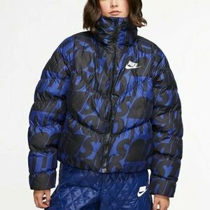 Nike Just Do It Logo Puffer Coat - Womens Size Large - CI5023-455 Blue Black